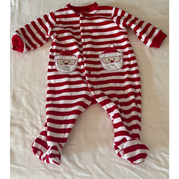 Carter’s 6 M Sleeper Red/white stripe double Santa pockets footed Christmas Gift - Picture 1 of 1